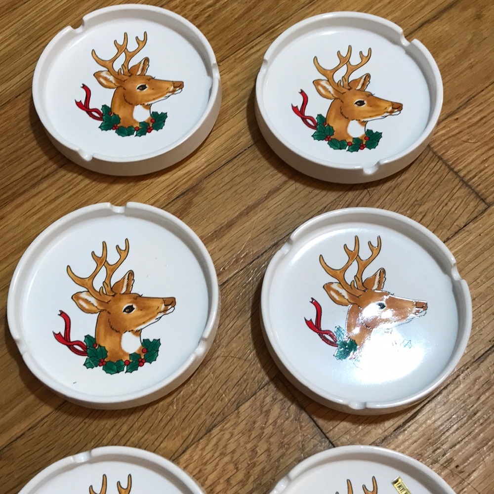 Christmas Reindeer vintage Coasters/ Ashtrays new